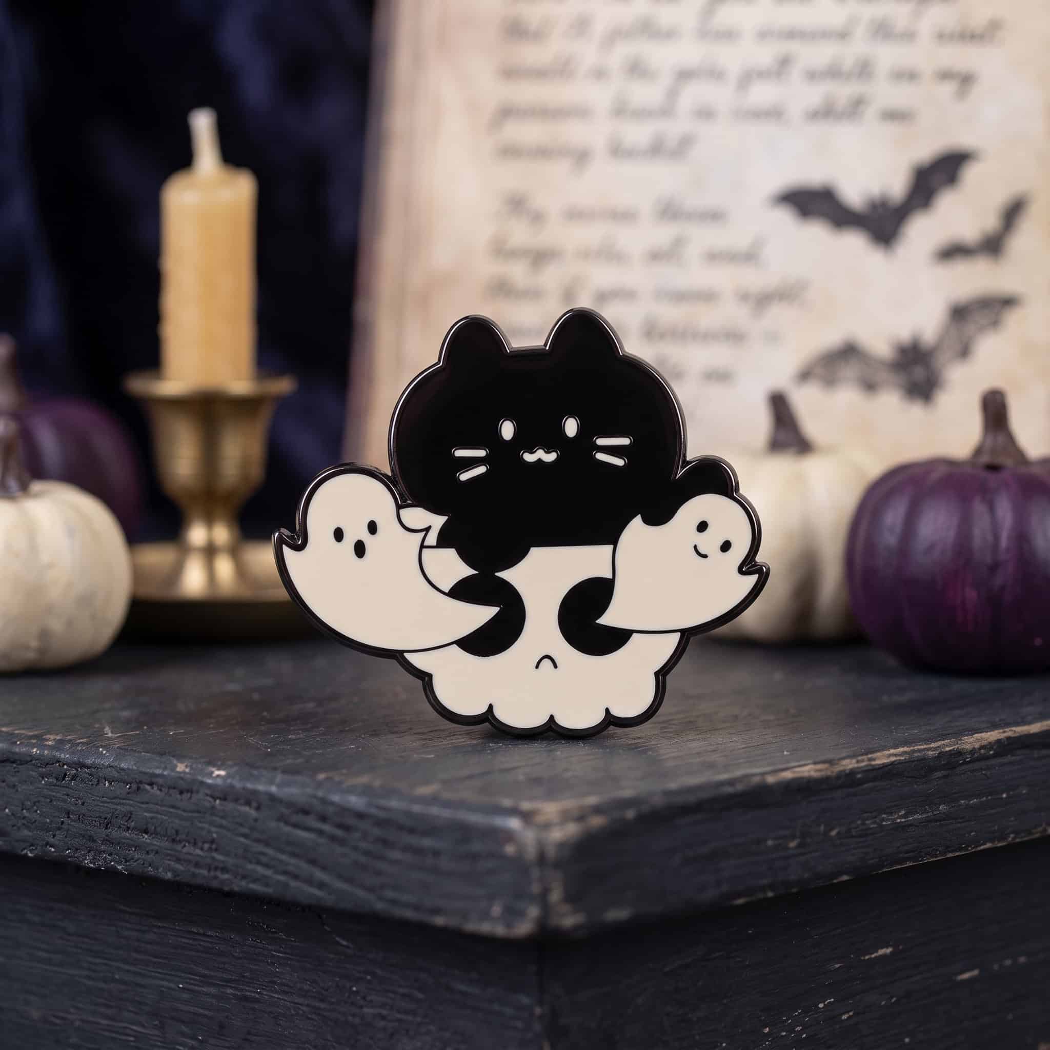O2-Brosa-pin-295 Pinișor - Spooky Cat & Skull - imagine 1